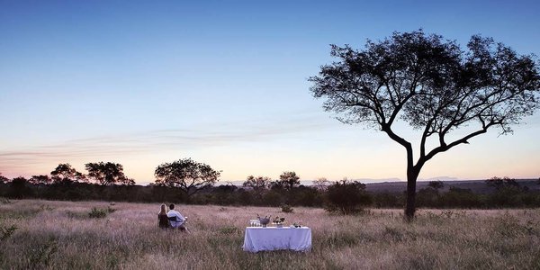 Londolozi Private Game Reserve Romantischer Apéritif bei Dämmerung während der Safari