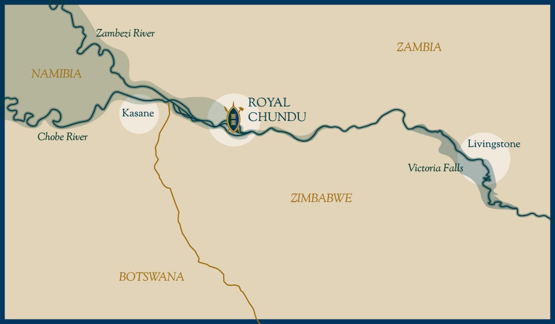 Landkarte der Lage von Royal Chundu am Sambesi